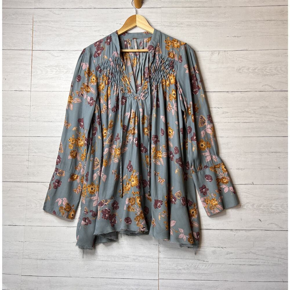 Free People Top Womens Size Medium So Fine Smocked Floral Butterfly Tunic